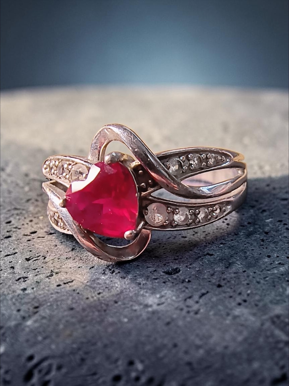 Heart-Cut Lab Created Ruby Ring with Pave White Topaz Accents In Sterling Silver